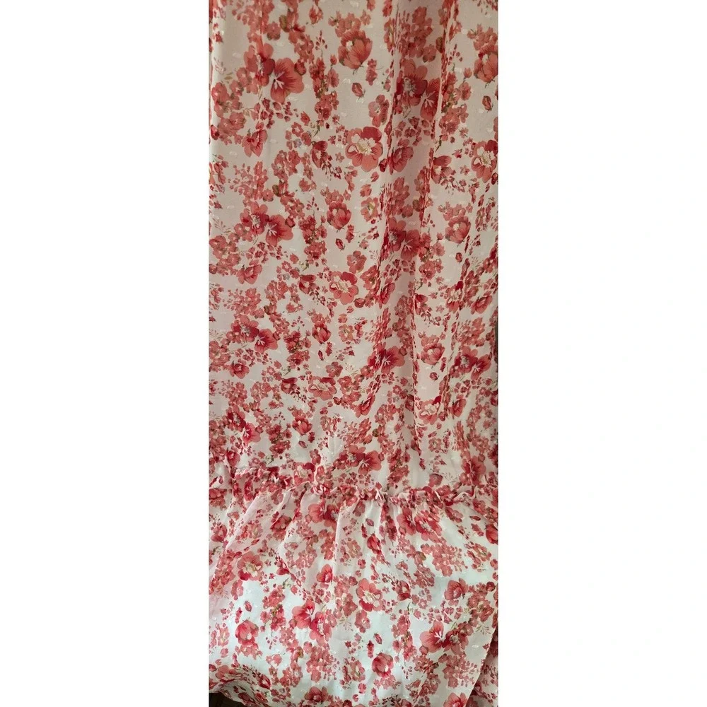 LULU'S Maxi Dress Red White V-Neck Ruffle Hem Sleeveless Backless Summer Gown - Picture 3 of 8